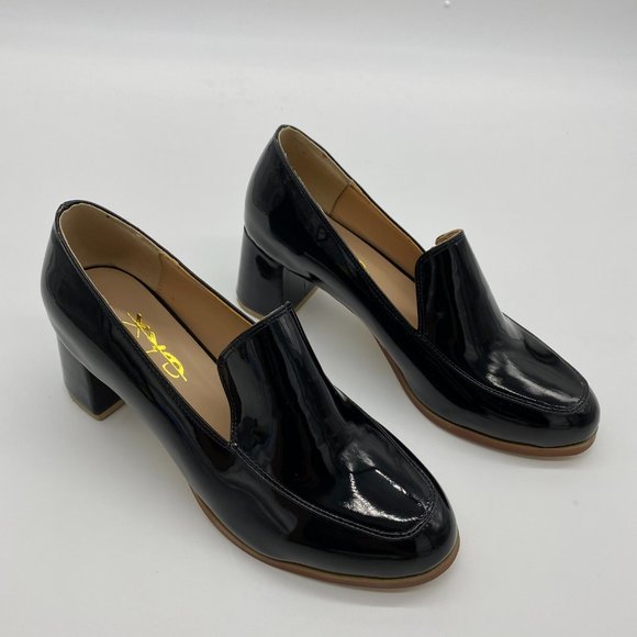 NWOT Glossy Black Heels Closed Round Toe Pumps Maryjane Block Heel Chunky - Picture 8 of 8